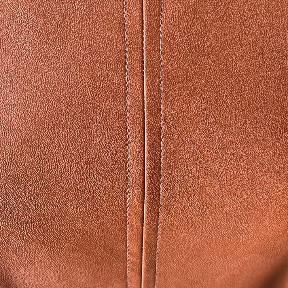 Ann Taylor Loft Cognac Brown Sleeveless Faux Leather Flare Dress - Size 12 - Picture 11 of 12